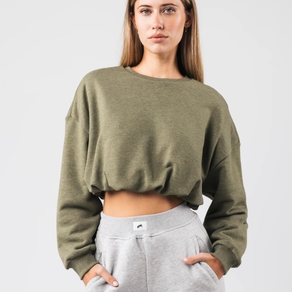 ALPHALETE BUBBLE CREW Crewneck long sleeve Sweatshirt in olive green size Med